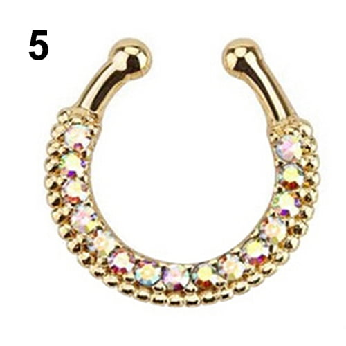 Clip On Fake Septum Clicker Non Piercing Nose Ring Hoop Clear CZ 